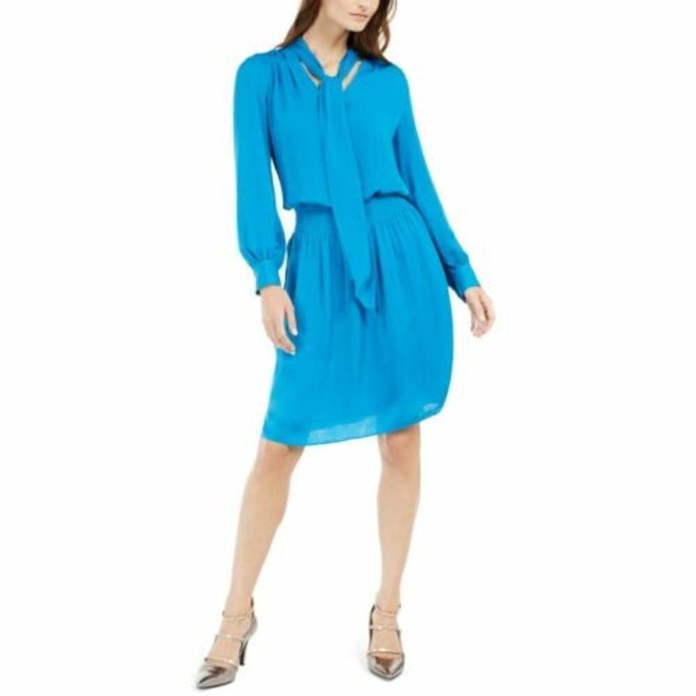 Alfani Smocked Tie-Neck Dress size XL in Blue